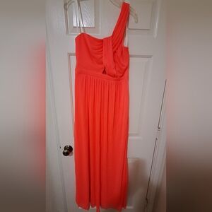 Bright orange one shoulder prom dress